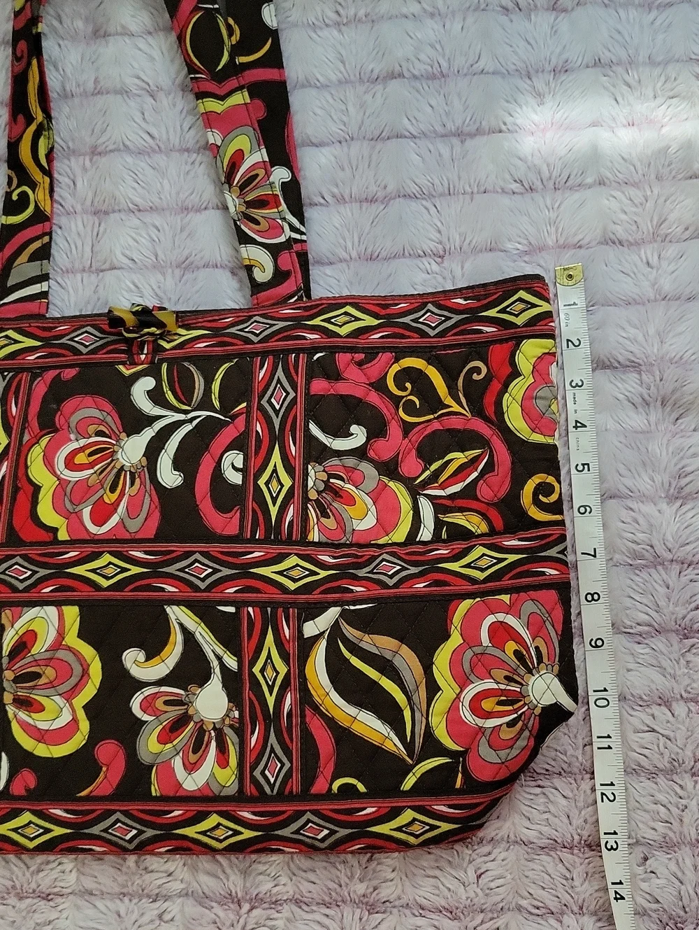 Vera Bradley Puccini Brown Red Large Tic Tac Tote Retired Quilted Shoulder Bag